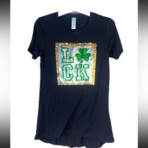 Women’s Black Reversible Sequin St. Patrick’s Day Short Sleeve T-Shirt Sz XS